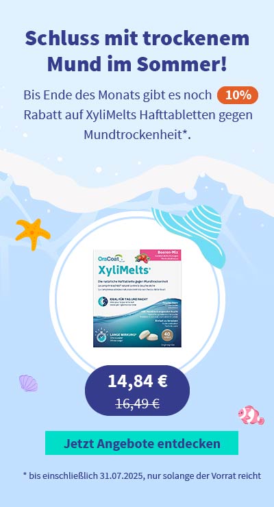 Rabatt auf XyliMelts Hafttabletten gegen Mundtrockenheit