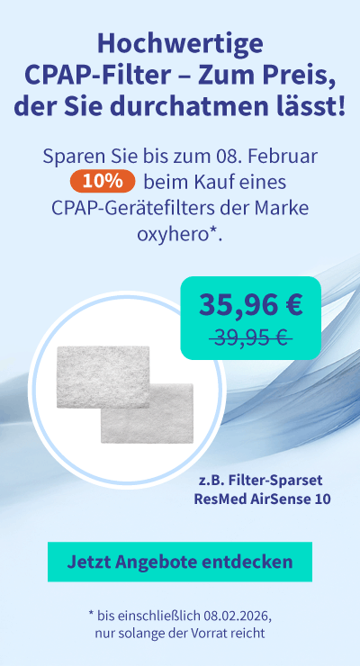 Rabatt beim Kauf eines CPAP-Gerätefilters der Marke oxyhero 02