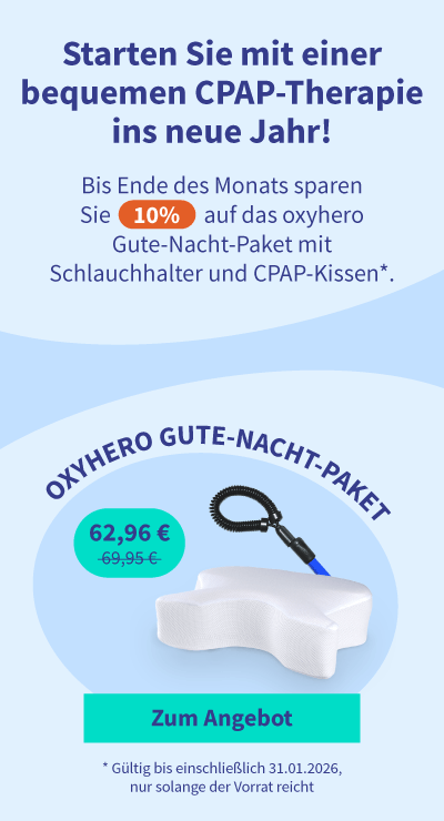 Rabatt auf das oxyhero Gute-Nacht-Paket mit Schlauchhalter und CPAP-Kissen 03